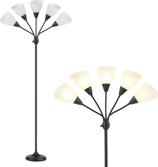 HonoDing Medusa Floor Lamps Standing Lamps 5 Heads Adjustable Reading Light Large Shade Use E26 A19 Bulb Floor Lamps for Living Room Bedroom (Black)