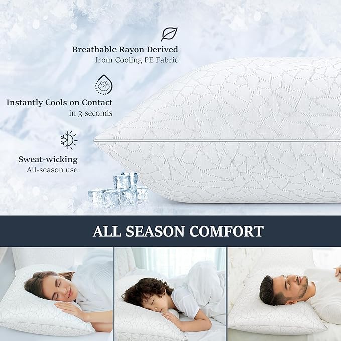 COZSINOOR Bed Pillows Queen Size - Cooling Breathable Premium Down Alternative Pillows Set of 2 for Side, Back, and Stomach Sleepers Hotel Quality Fluffy Soft Microfiber Fill Skin-Friendly