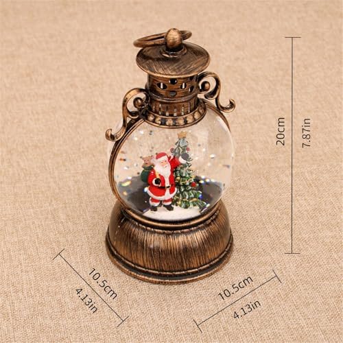Christmas Snow Globe Lantern, Christmas Snow Globes with Rotating Base, Glitter Swirling Musical Box with Musical LED Lights, Battery Operated & USB Powered Christmas Lanterns for Table Party Decor