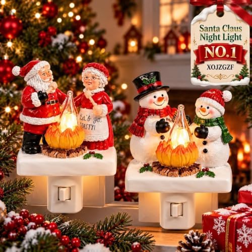 Festive Santa Claus Night Light & Mrs. Claus Plug-In Resin A Cheerful Glow