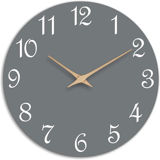 Mosewa Wall Clock Gray Battery Operated Silent Non Ticking Simple Modern Wood Clock Decorative for Bedroom Living Room Home (8.2 Inch)