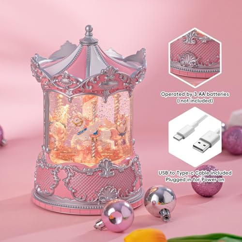 Carousel Christmas Snow Globes Lantern, Shatterproof 10 Songs Music Box