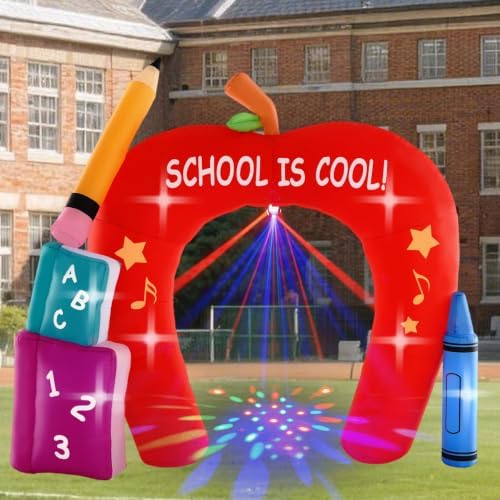 10FT Back to School Inflatable Arch Outdoor Decoration with Color Rotating Lights, Waterproof Blow Up Apple Yard Lawn Patio First Day of School Party Decorations for Kindergarten Elementary School