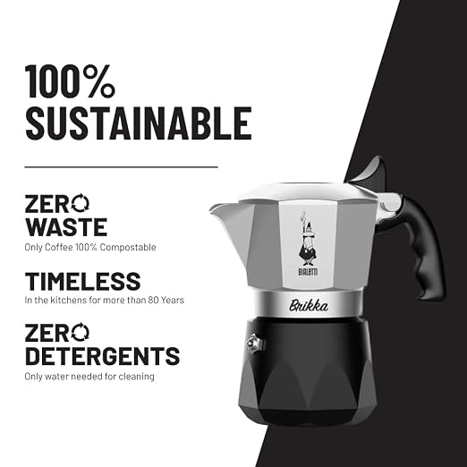 Bialetti Brikka Moka Pot Stovetop Espresso Maker – Crema-Rich Italian Coffee Maker, 2 Espresso Shots (3.4 oz / 100 mL), Black