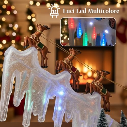 Avilia Christmas Sleigh with LED Lights and Moving Music W29xD6xH29cm for Christmas Decorations for Home and Christmas Villages, Battery Operated, Rotating Scene with Animated Characters