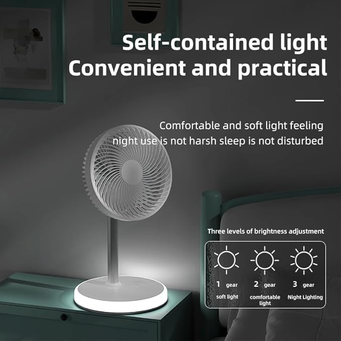 UN UNITEDTIME Desk Fan - Battery Operated Fan With 4 Speeds, Adjustable Height Portable for Outdoor, Courtyard, Beach, Tent, Travel, Room, Kitchen, with Timer night Led light