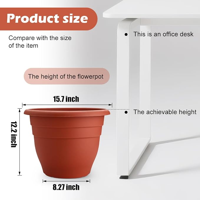 RooTrimmer 3-Pack 16 Inch Large Outdoor Plastic Plant Pots with Drainage Holes – Durable,Lightweight & Weather-Resistant Flower Planters for Patio,Garden,Balcony (Pottery Red)