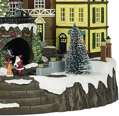 Christmas Village House, Large Christmas House Decoration Ornaments, Led Lights with Christmas Music, Rotating Christmas Trees, Roller Skaters, for Home Decor, Gift