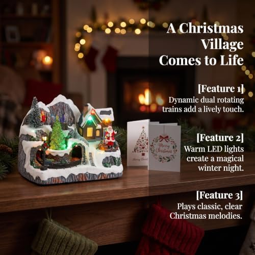 Cabilock Lighted Resin Christmas Village W/Dual Rotating Train, Led & Music