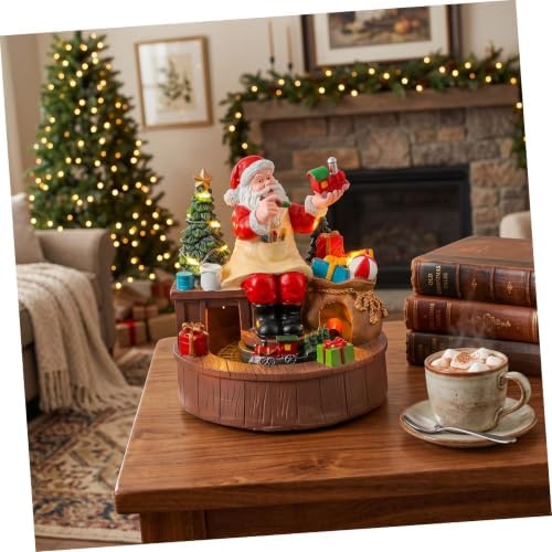 LIFKOME Christmas Resin Music Box with Rotating Santa Figurine and LED Warm Light, Battery Operated Tabletop Holiday Decor for Celebrations and Xmas Display