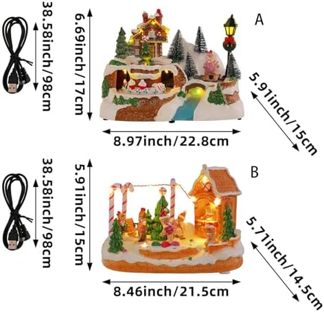 LED Light Christmas Village Scene with Rotating Train Musical Lighted Collection Figurine Home Decor Musical Village House Figurine