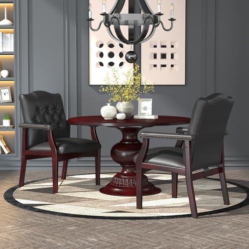 Boss Office Products Traditional Caressoft Vinyl Guest Chair with Mahogany Finish Wood Base, Black