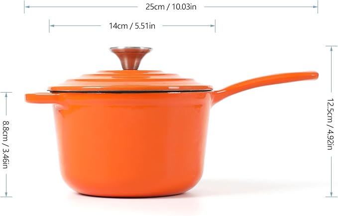 HAWOK Enameled Cast Iron Saucepan 1 Quart Orange…