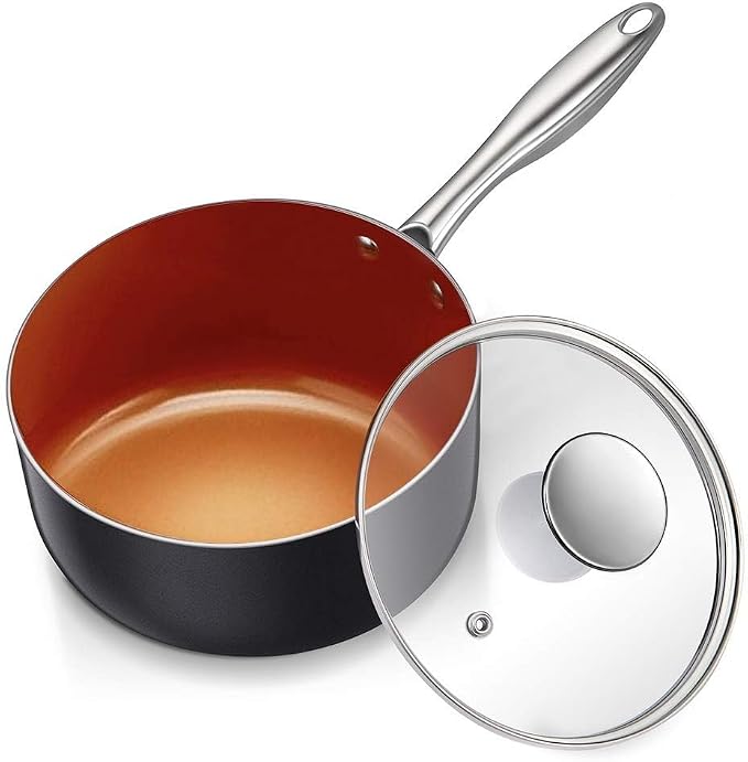 MICHELANGELO 1 Quart Saucepan with Lid, Ultra Nonstick Ceramic Sauce Pan with Lid, Small Pot with Lid, 1 Quart Saucepan Nonstick, Small Sauce Pot, Copper
