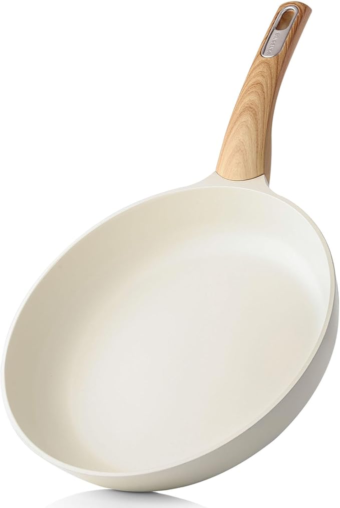 SENSARTE 11inch Ceramic Nonstick Frying Pan Skillet, PFAS/PTFE Free, White | Healthy Ceramic Coating Omelette Pan, Non-toxic Kitchen Cooking Chef's Pan, PFOA/PFAS/PTFE Free, Induction Compatible