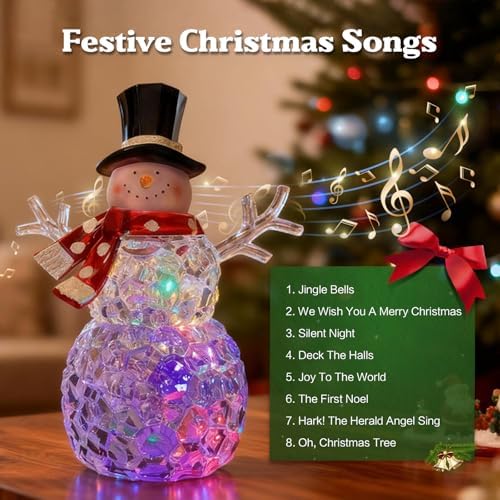 Christmas Snowman Decorations, Christmas Snow Globes, LED Music Snowmen, 9-inch Snowman Indoor Decor, Battery Operated Music Box, Gifts for Men and Kids, Indoor Christmas Decorations