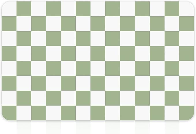 12" x 20" Checkered Dish Drying Mat for Kitchen Counter, Absorbent Coffee Bar Mat for Espresso Machine Coffee Countertops Accessories, Sage