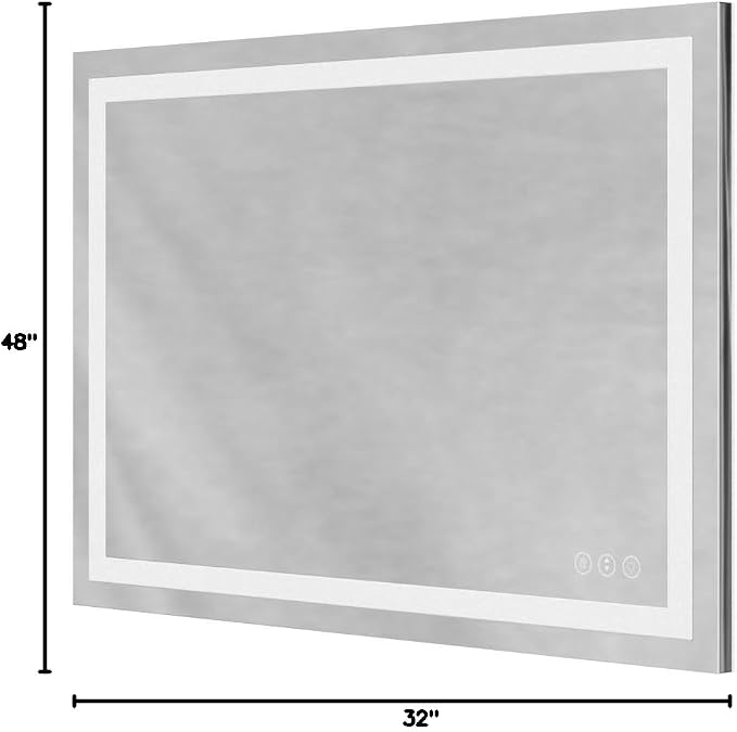 LOAAO 48"X32" LED Bathroom Mirror with Lights, Anti-Fog, Dimmable, Backlit + Front Lit, Lighted Bathroom Vanity Mirror for Wall, Memory Function, Tempered Glass, ETL Listed