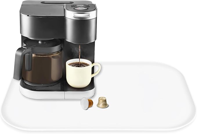 TOHONFOO Silicone Coffee Maker Mat with Lip, 24'' x 16'' Heavy Duty Coffee Maker Mat for Countertops, Coffee Tray Fit Under Coffee Machine Appliance Automatic Machines Espresso Accessory, White