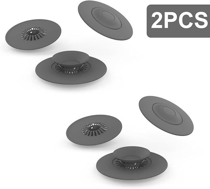 2 Pack 4.2-Inches Silicone Bathtub Drain Stopper Plug, Universal Sink Stopper, Anti-Odor Sink Plug, Floor Drain Cover, Bath Tub Plug, Rubber Drain Stopper for Kitchen, Bathroom, Laundry (Gray)