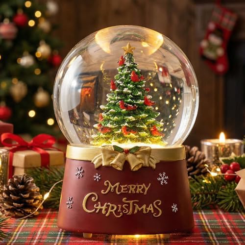 Snow Globe Lighted Christmas Decorations, Christmas Tree Musical Glass Snow Globe with Swirling Glitter, Christmas Holiday Party Gifts and Decorations