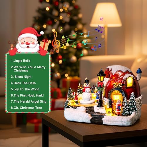 ZQQLITE Animated Collection Figurines Musical Christmas Snowman, Santa Claus Village Houses Lighted Christmas Collection Figurines for Home Tabletop Decorations Ornaments Gifts