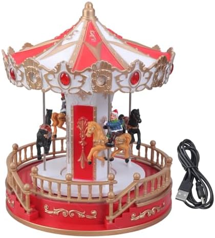 Christmas Carousels Ornament with LED Light and Classical Melodies for Seasonal Desktop Decors Festivals Party Present Battery Powered Rotating Holiday Music Box