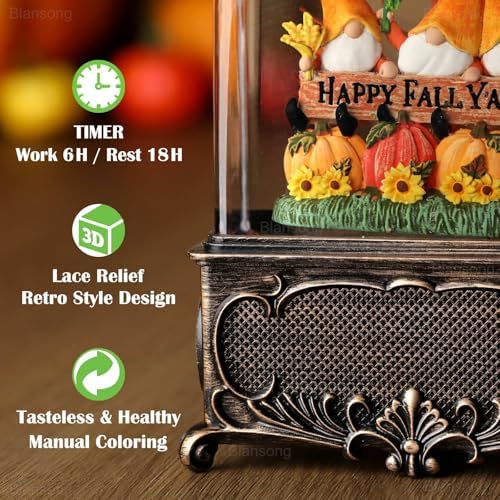 Fall Snow Globe Lantern Gnome Snow Globe Fall Decorations for Home Autumn Harvest Decor with Timer, USB and Battery Powered Sunflower Pumpkin Autumn Tree 10.2 inch