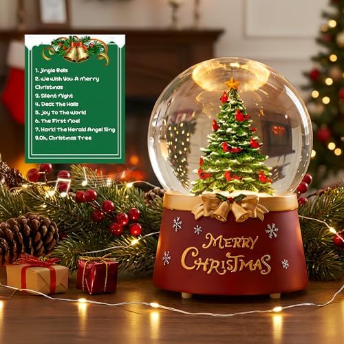 Snow Globe Lighted Christmas Decorations, Christmas Tree Musical Glass Snow Globe with Swirling Glitter, Christmas Holiday Party Gifts and Decorations