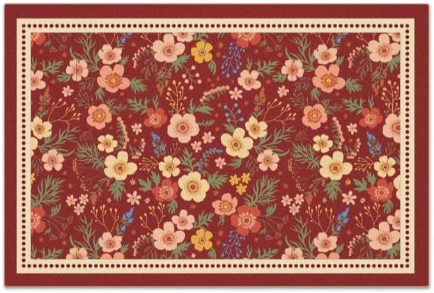 Vintage Floral Coffee Maker Mat, Non-slip Quick Dry Pad for Kitchen Countertop Pet Feeding Area (Vintage Parterre,Red)