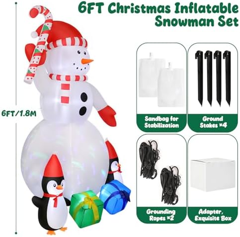 6FT Inflatable Christmas Snowman with LED Lights