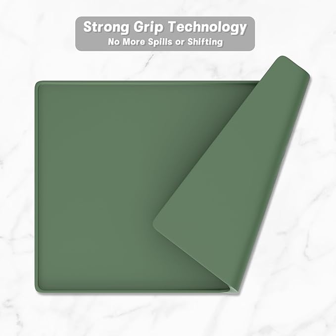 Rnivvi Silicone Coffee Mat, 12" x 19" Waterproof Raised Edge Coffee Bar Mats for Espresso Machine Station Accessories, Heat Resistant Dish Drying Pad for Kitchen Counter, Rubber Bar Decor Pad, Green