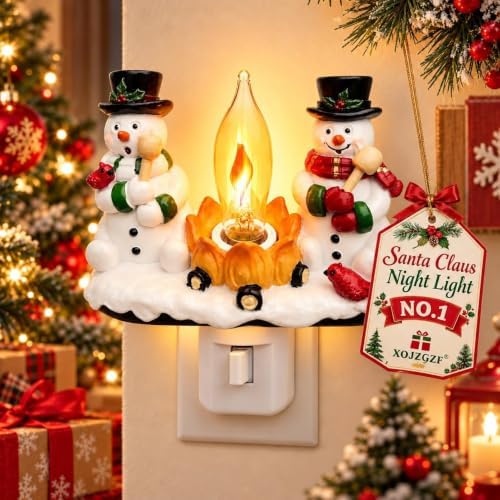 Festive Santa Claus Night Light & Mrs. Claus Plug-In Resin A Cheerful Glow