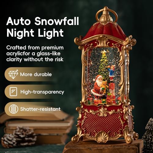 Santa Claus Christmas Snow Globes Lantern, Rotating Shatterproof Music Box