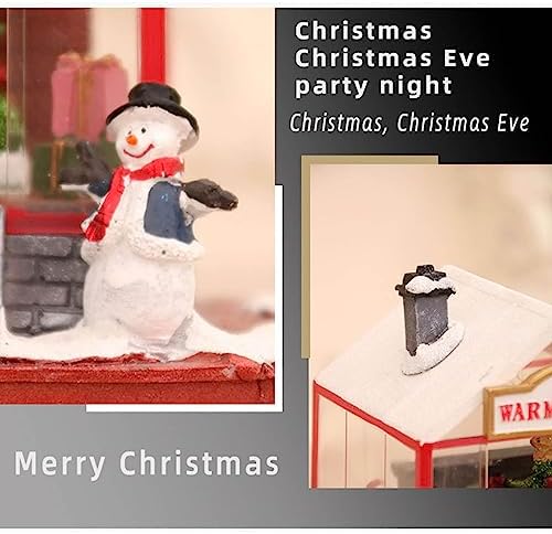Handcraft Christmas House Collectible with Rotating Train and Musical Wind Players USB Battery for Display Collectable Decor Building
