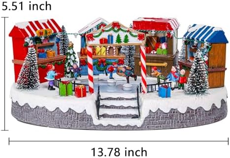 MUMTOP Christmas Village Skating Rink with Moving Skaters, Light Up Animated Ice Skating and Toy Shop with Music for Indoor Holiday Xmas Tabletop Decor