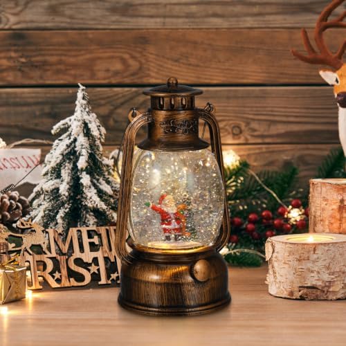 Musical Snow Globe Lantern with Lights, Rotating Music Box