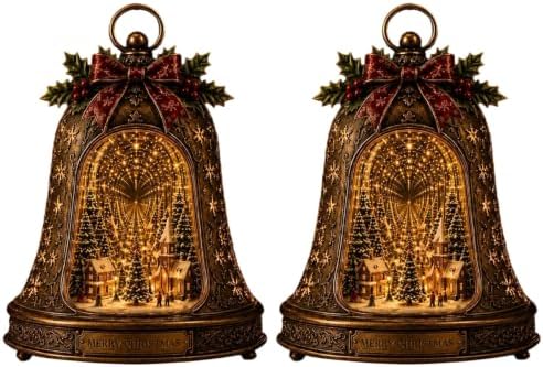Christmas Village Infinity Bell - Lighted 3D Holiday Decor - Versatile Mantel Tabletop Decoration Rotating Snowy Tree, Easy Hanging Display, Warm Seasonal Style, Gift-Ready Appeal ForHome Entry，2pcs
