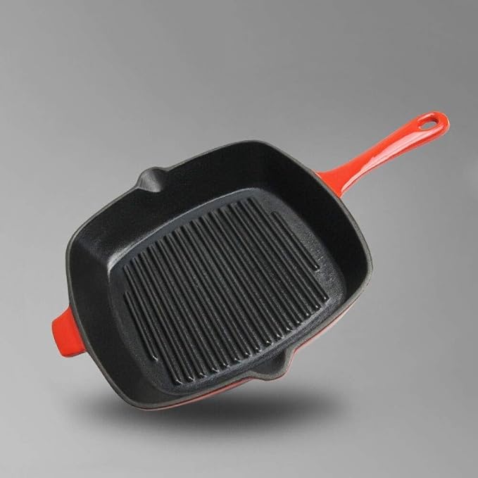 Saupan 21CM Caliber Square Cast Iron Grill Pan Thick Striped Frying Pan Specialty Nonstick for Grilling Bacon, Steak, and Meats Dishwasher & Oven Safe Frying Pa