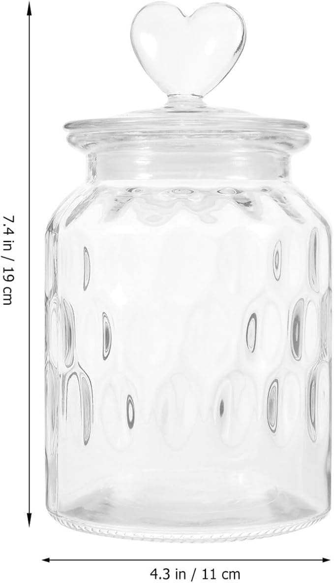 Kichvoe Glass Sealed Canister with Heart Handle Lid Airtight Food Storage Jar for Tea Candy Coffee Pickles 7.48X4.33X4.33In Decorative Kitchen Container