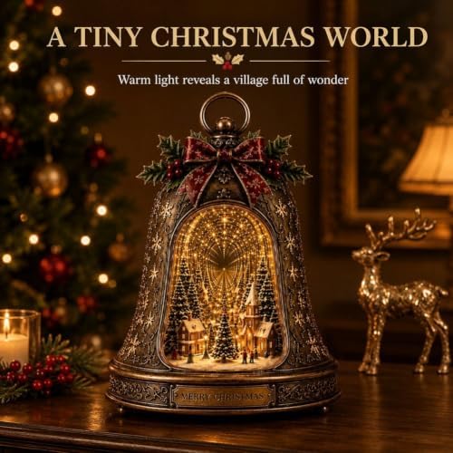 Christmas Village Infinity Bell, Villas Navideñas, Vintage Glowing Indoor Decor, Rotating Snowy Tree, Warm Clear Wreath Angel, Heart Remembrance Charm, Winter Centerpiece Gift(1PC)
