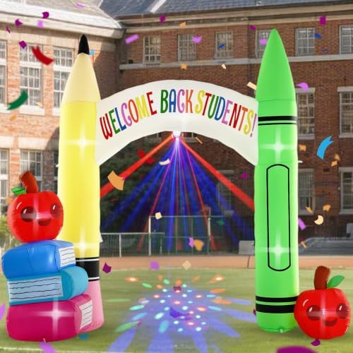 10FT Back to School Inflatable Archway Outdoor Decoration with Color Rotating Lights, Waterproof Blow Up Pencil Yard Lawn Patio First Day of School Party Decoration for Kindergarten Elementary School