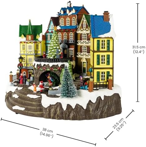 Christmas Village House, Large Christmas House Decoration Ornaments, Led Lights with Christmas Music, Rotating Christmas Trees, Roller Skaters, for Home Decor, Gift