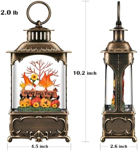 Fall Snow Globe Lantern Gnome Snow Globe Fall Decorations for Home Autumn Harvest Decor with Timer, USB and Battery Powered Sunflower Pumpkin Autumn Tree 10.2 inch