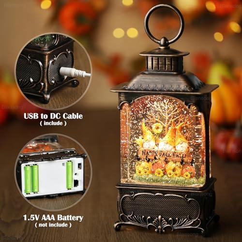 Fall Snow Globe Lantern Gnome Snow Globe Fall Decorations for Home Autumn Harvest Decor with Timer, USB and Battery Powered Sunflower Pumpkin Autumn Tree 10.2 inch