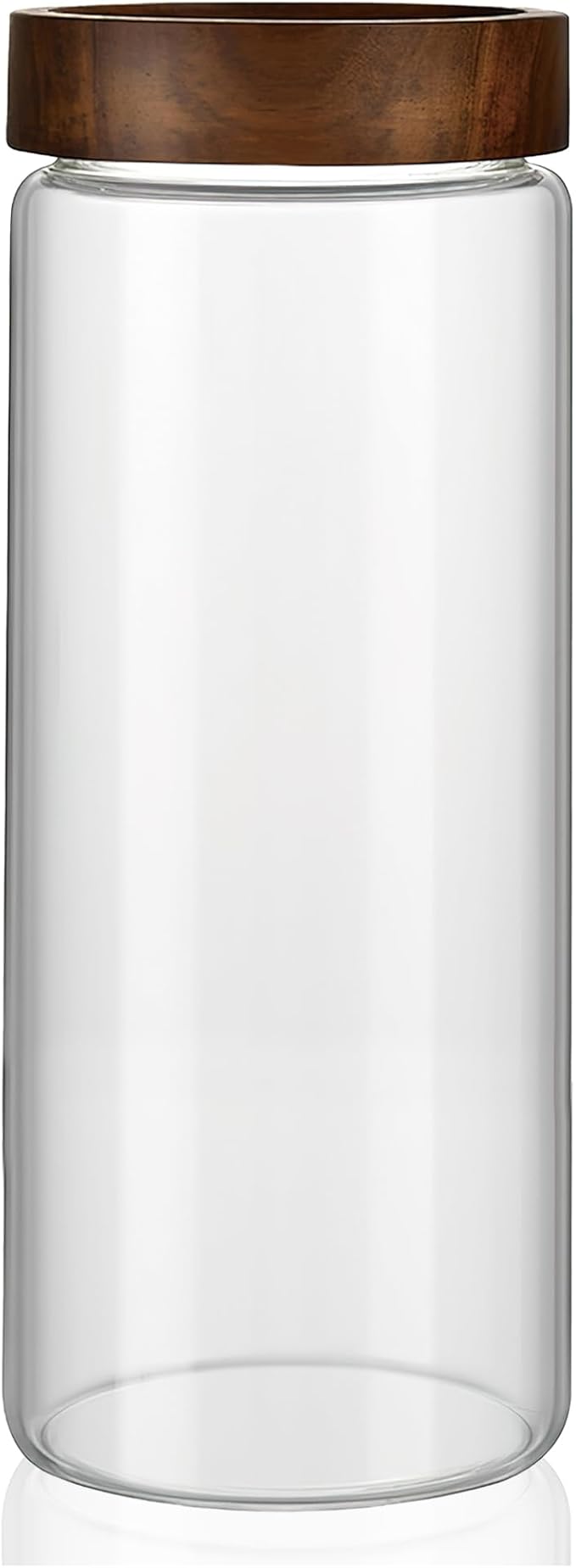 50 fl oz/1500 ml Clear Glass Storage Canister with Airtight Wooden Screw Lid, Large Tall Cute Decorative Glass Food Container Jar for Coffee, Candy, Cereal, Cookie, Pasta, Flour, Juices
