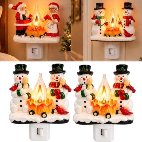 Santa Claus Night Light Resin Christmas Wall Lamp Magical Fireplace Lantern