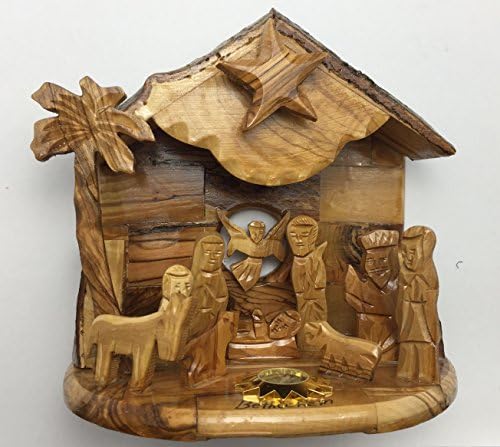 Olive Wood Rotating Star Musical Nativity Scene in Gift Box- Plays Silent Night