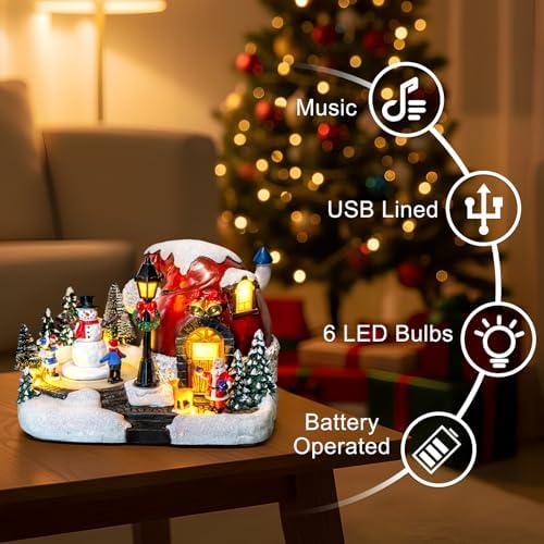 ZQQLITE Animated Collection Figurines Musical Christmas Snowman, Santa Claus Village Houses Lighted Christmas Collection Figurines for Home Tabletop Decorations Ornaments Gifts