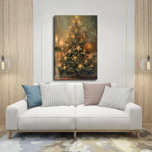 Vintage Christmas Tree Poster Nostalgic Holiday Wall Art Room Decor